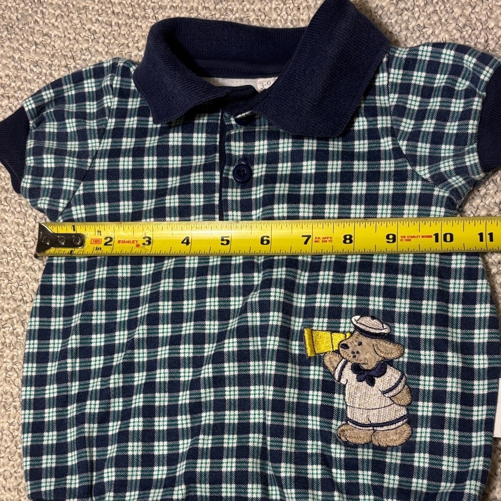 Vintage 80s/90s HealthTex Baby Romper Gingham Navy Embroidered Sailor Dog - Picture 6 of 10